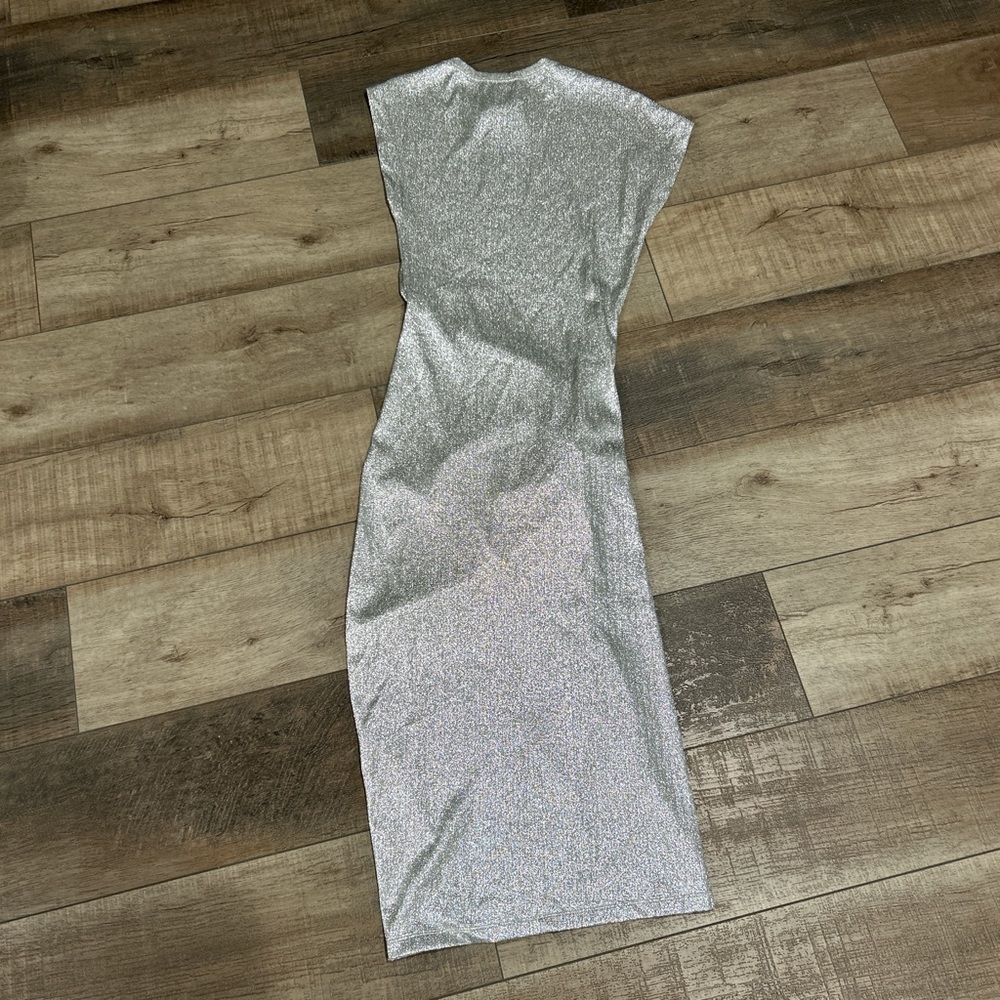 Paco Rabanne silver asymmetric ruched midi dress - Picture 11 of 15